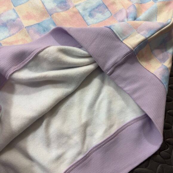 Wild Fable Sweatshirt Women Medium Pink Blue Square Print Pastel Fleece Pullover - Picture 3 of 6